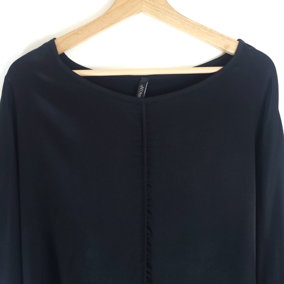 aNYcase Black Batwing Heavy Satin Blouse - Picture 2 of 7